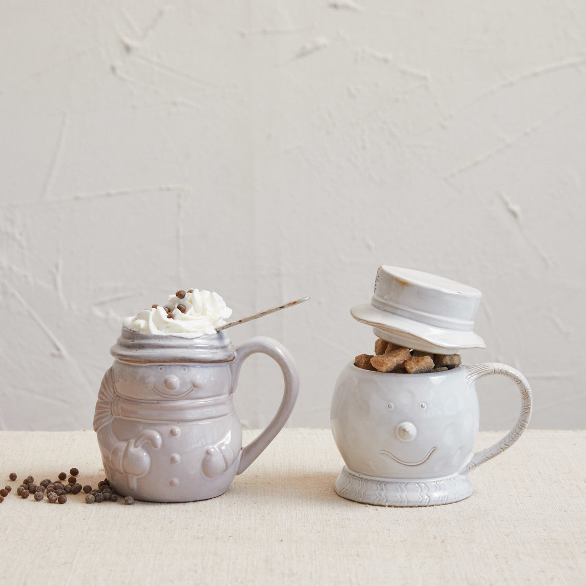 Stoneware Snowman Shaped Mug w/ Lid
