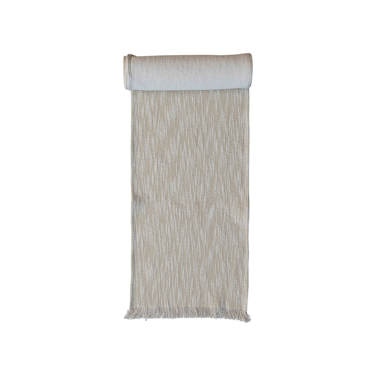 Woven Cotton Slub Table Runner w/ Metallic Gold Thread &amp; Fringe, Natural