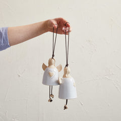 Stoneware Angel Bell & Cotton Rope Hanger
