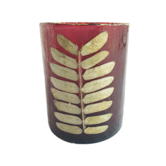 Glass Votive Holder with Embedded Eucalyptus Leaves