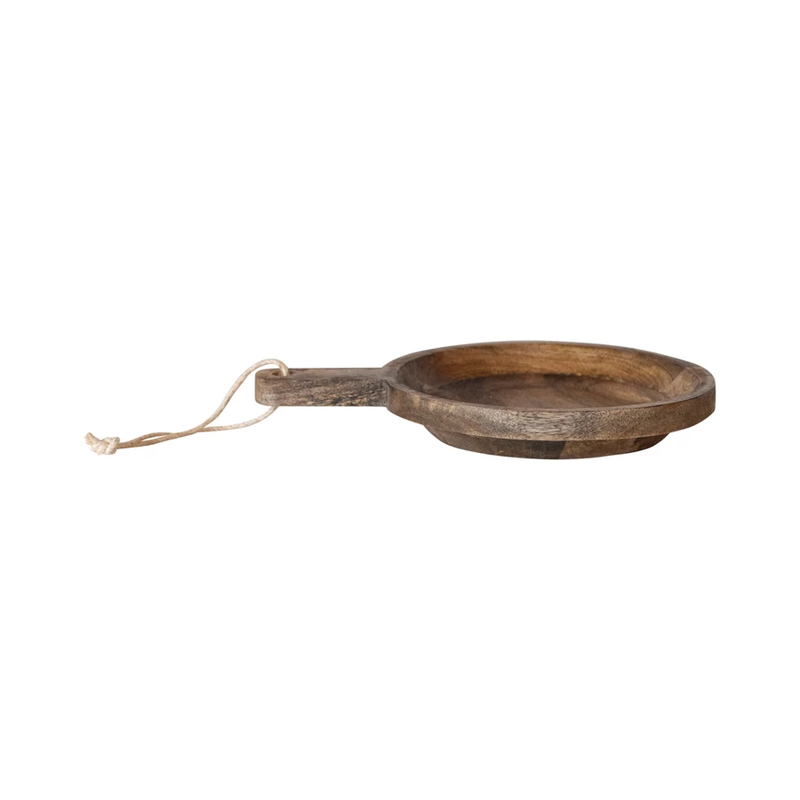 Carved Mango Wood Bowl w/ Handle & Jute Tie, Natural