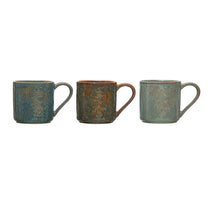 Embossed Stoneware Mug with Pine Bough, Reactive Glaze