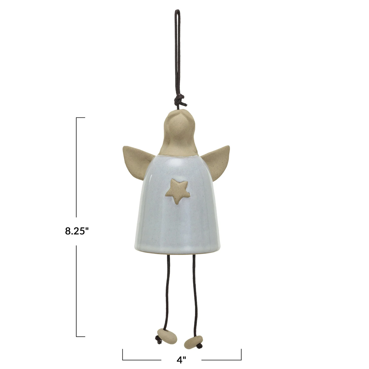 Stoneware Angel Bell &amp; Cotton Rope Hanger