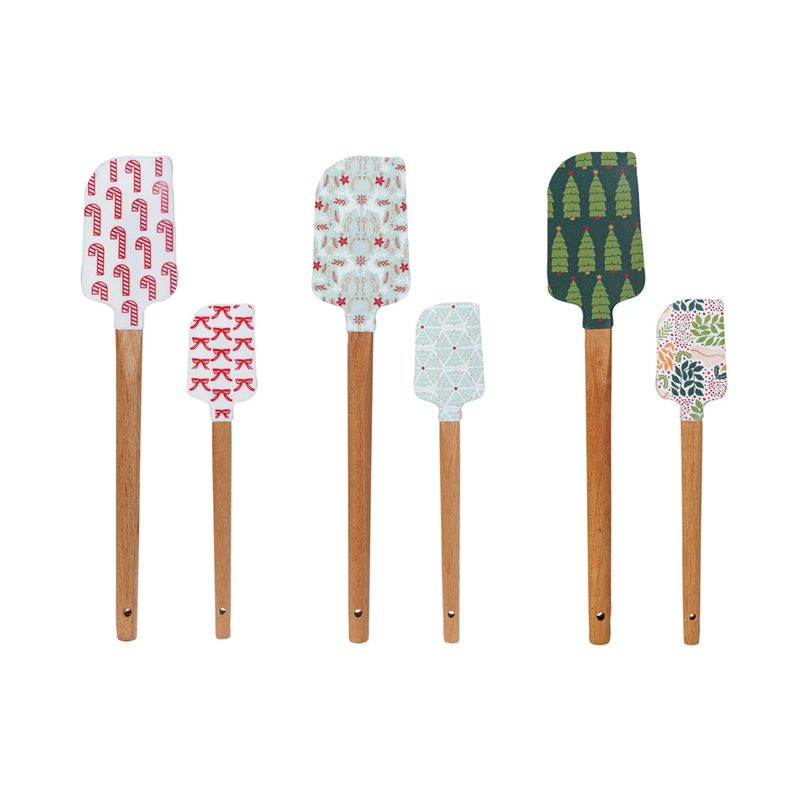 Silicone & Wood Spatula w/ Holiday Patterns, Large