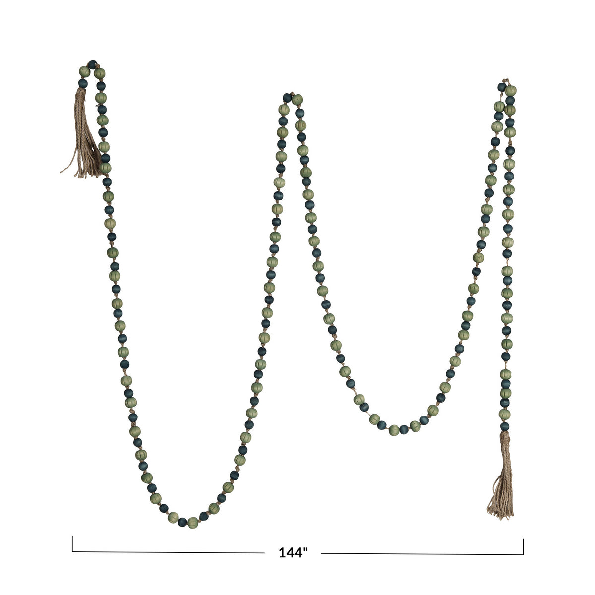 Paulownia Wood Bead Garland w/ Jute Tassels