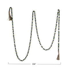 Paulownia Wood Bead Garland w/ Jute Tassels