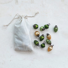Embossed Recycled Mercury Glass Ornaments in Muslin Bag, Set of 36
