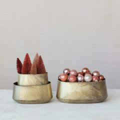 Metal Planters w/ Beaded Edge, Antique Brass Finish