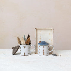 Stoneware House Shaped Mug w/ Lid, 2 Styles