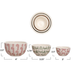 Hand-Stamped Stoneware Nesting Bowls, Set of 3