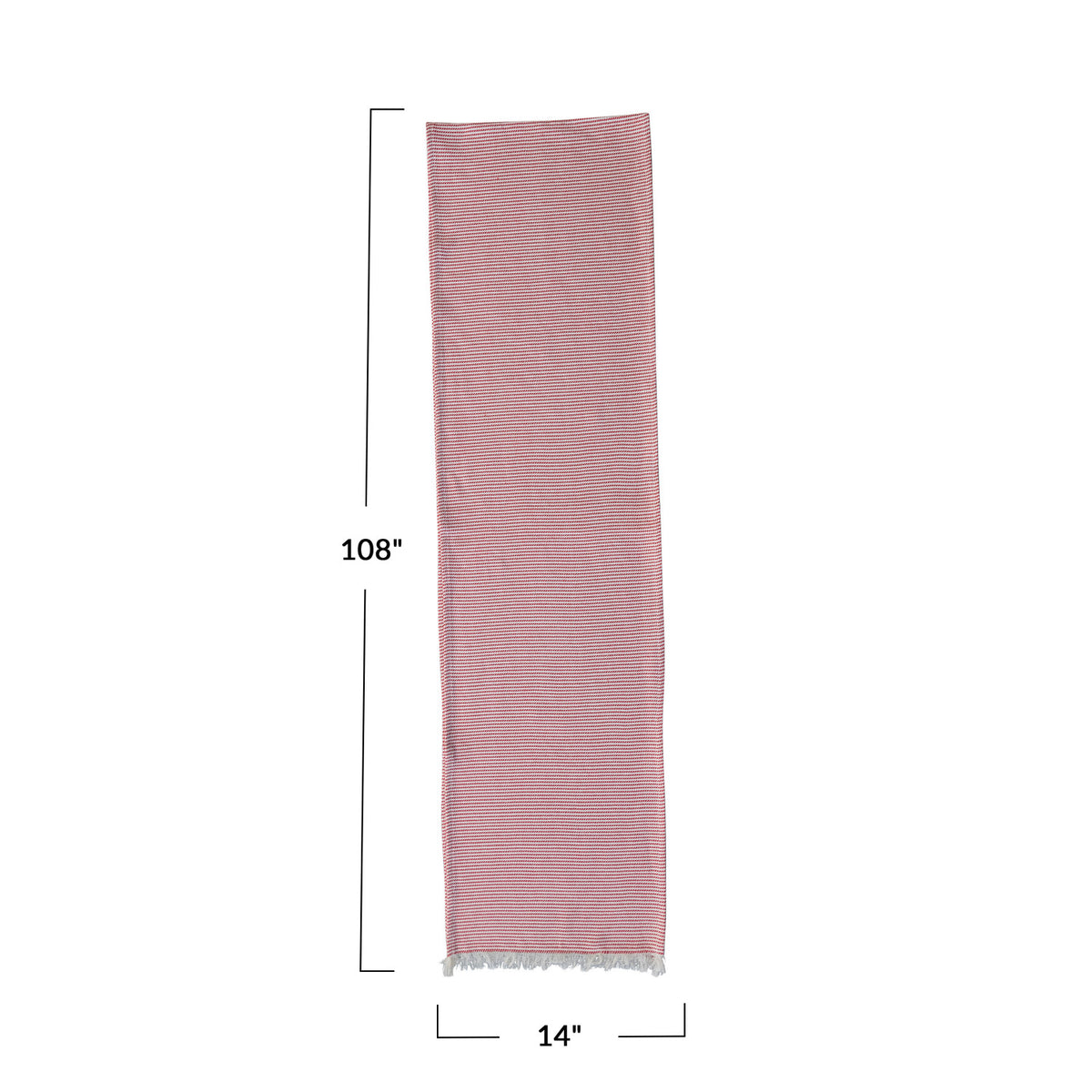 Woven Cotton Table Runner w/ Stripes &amp; Fringe, Red &amp; White