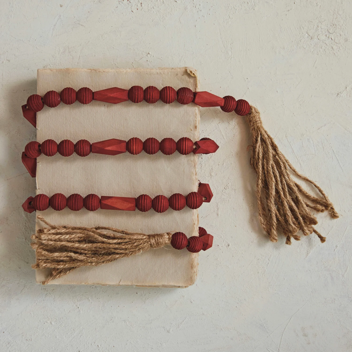 Paulownia Wood Bead Garland w/ Jute Tassels