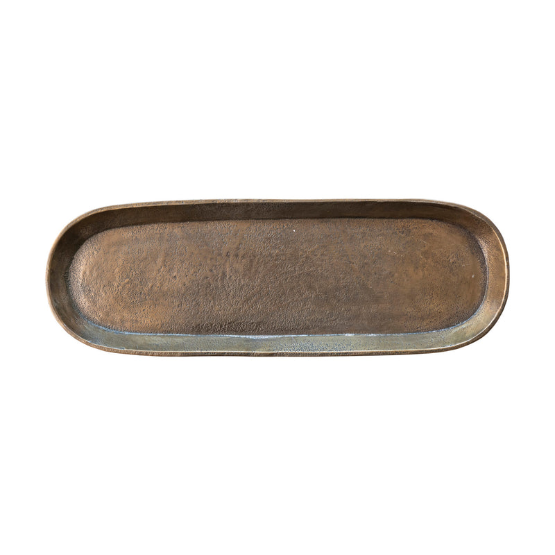Cast Aluminum Tray, Antique Brass Finish