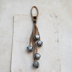 Jute Rope Door Hanger w/ 5 Jingle Bells, Silver Finish