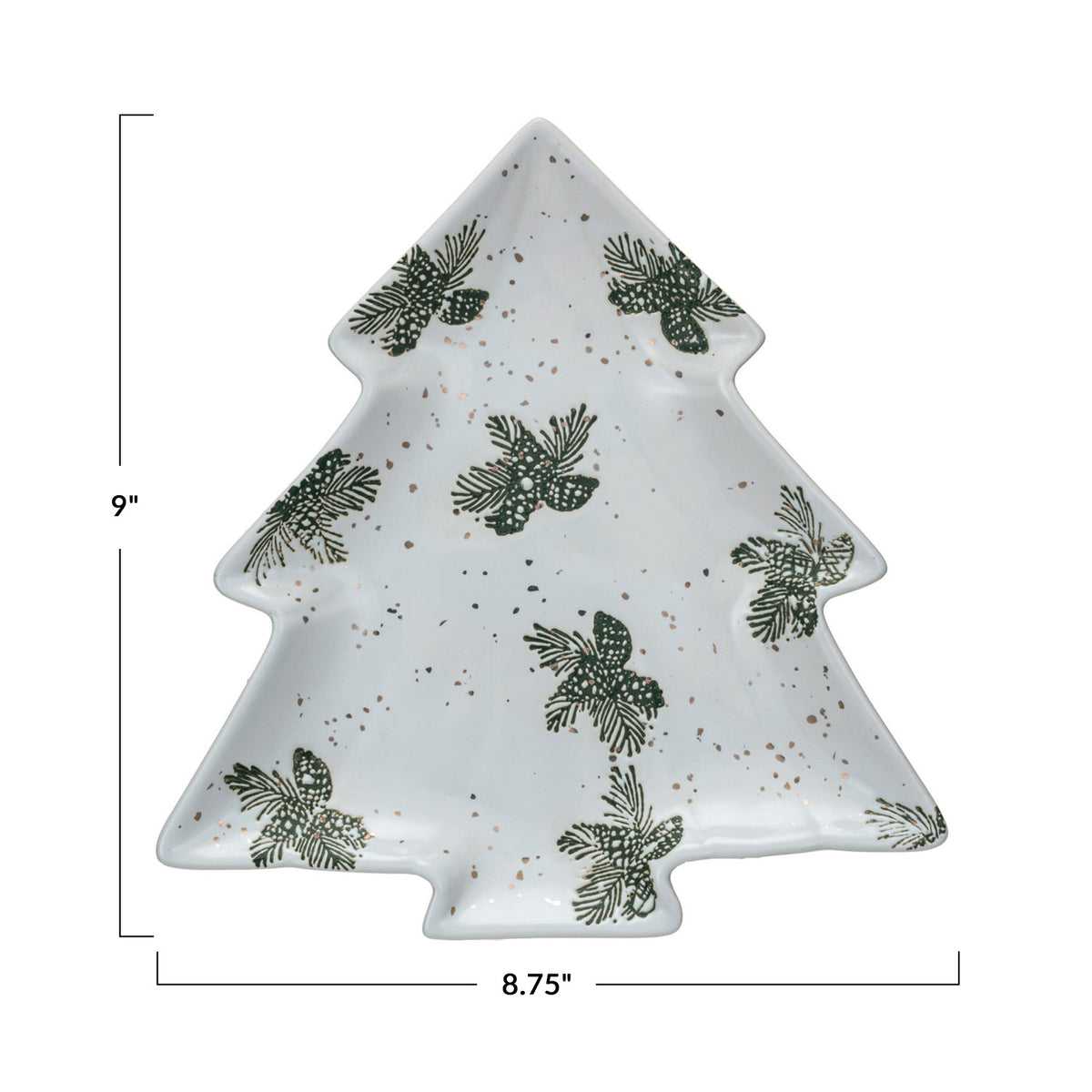 Stoneware Tree Shaped Plate w/ Gold Electroplating, White