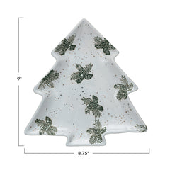 Stoneware Tree Shaped Plate w/ Gold Electroplating, White