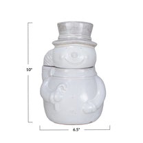 Stoneware Snowman Shaped Cookie Jar, Reactive Glaze