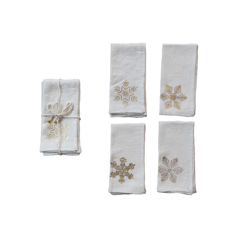 Linen Printed Napkins with Gold Foil Snowflake