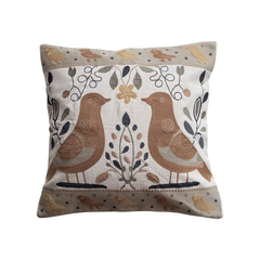 Embroidered Bird Pattern & Chambray Back Pillow