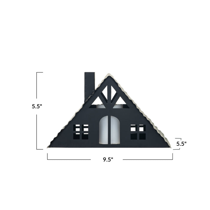 Metal House w/ LED Candle, Black