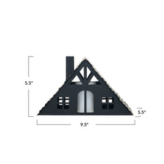 Metal House w/ LED Candle, Black