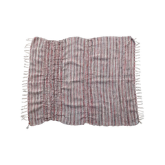 Woven Cotton & Wool Throw w/ Stripes & Fringe, Multi Color
