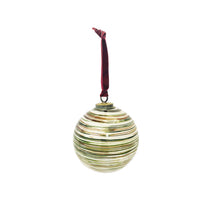 Glass Ball Ornament with Stripes &amp; Velvet Ribbon Hanger