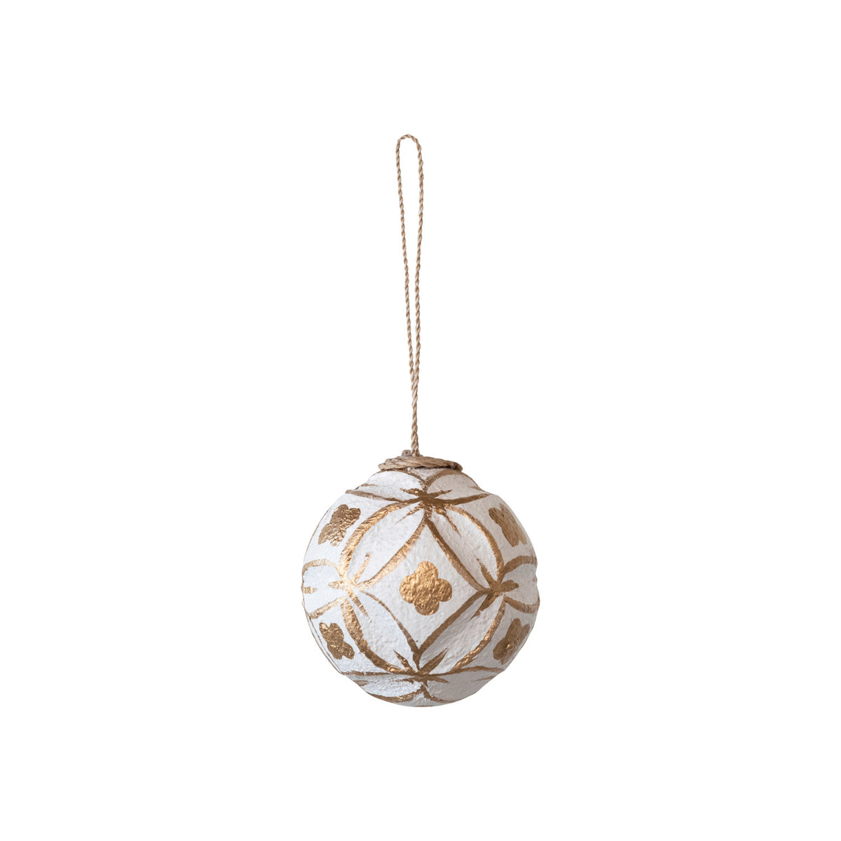 Hand-Painted Embossed Plastic Ball Ornament with Pattern &amp; Jute Hanger