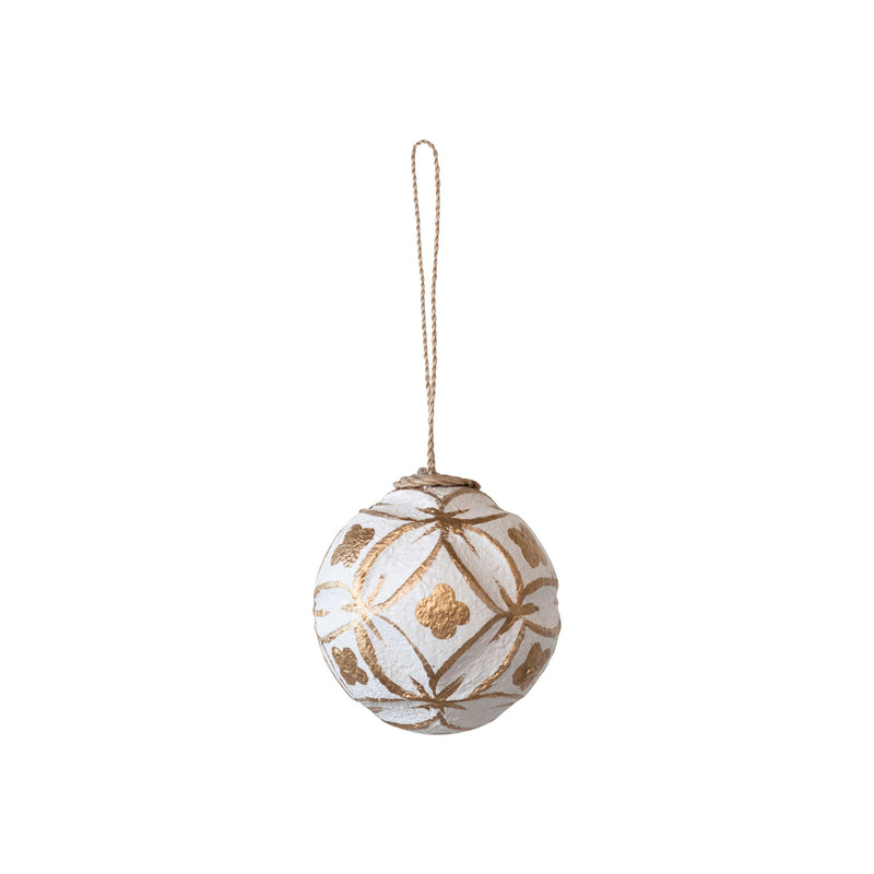 Hand-Painted Embossed Plastic Ball Ornament with Pattern & Jute Hanger