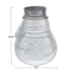 Stoneware Snowman Shaped Plate, Reactive Glaze