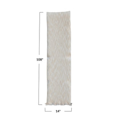 Woven Cotton Slub Table Runner w/ Metallic Gold Thread & Fringe, Natural