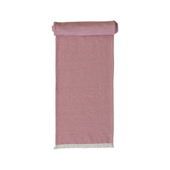 Woven Cotton Table Runner w/ Stripes & Fringe, Red & White