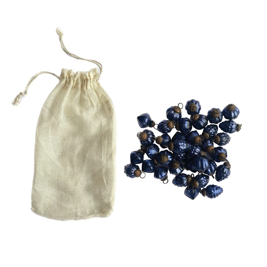 Embossed Recycled Mercury Glass Ornaments in Muslin Bag, Set of 36