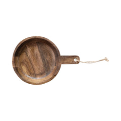Carved Mango Wood Bowl w/ Handle & Jute Tie, Natural