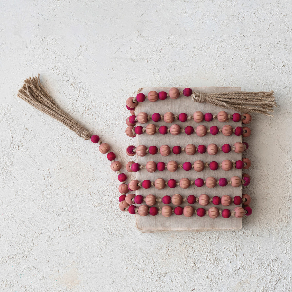 Paulownia Wood Bead Garland w/ Jute Tassels