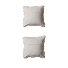 Square Woven Cotton & Linen Pillow w/ Fringe, 2 Styles