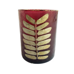 Glass Votive Holder with Embedded Eucalyptus Leaves
