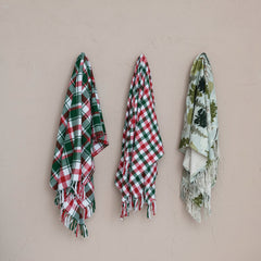 Cotton Slub Printed Throw w/ Trees Pattern & Fringe