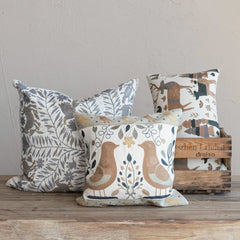 Embroidered Bird Pattern & Chambray Back Pillow