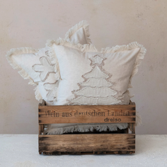 Square Woven Cotton & Linen Pillow w/ Fringe, 2 Styles