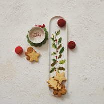 Stoneware Platter &amp; Dish w/ Holly Leaves &amp; Berries "Happy Holidays" Set