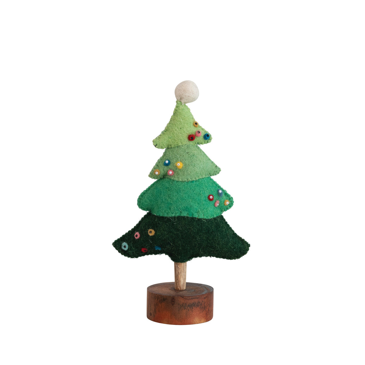 Handmade Wool Felt Tree with Beads, Pom Pom &amp; Wood Base