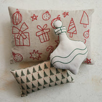 Lumbar Pillow w/ Embroidered Holiday Icons