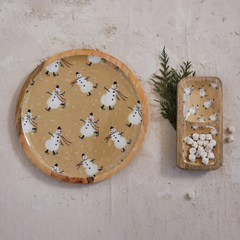 Enameled Mango Wood Tray w/ Snowman Pattern, Multi Color