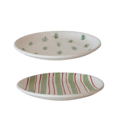 Hand-Painted Stoneware Plate w/ Pattern, 2 Styles