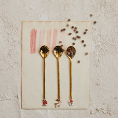 Stainless Steel Spoon w/ Holiday Charm, Gold Finish