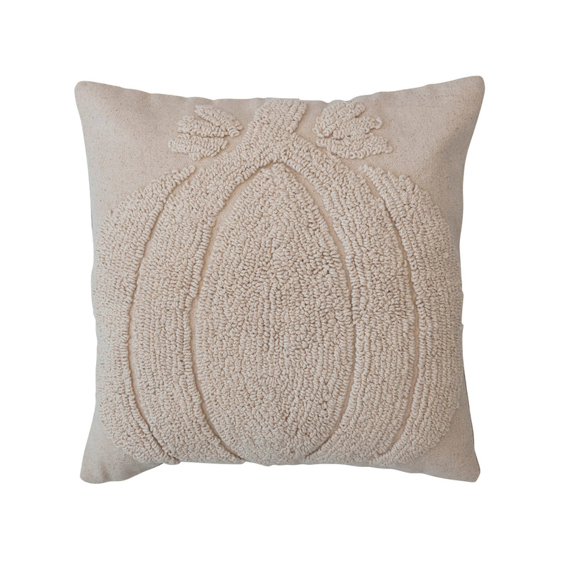 Square Cotton Slub Tufted Pillow with Pumpkin & Chambray Back
