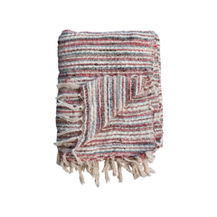 Woven Cotton & Wool Throw w/ Stripes & Fringe, Multi Color