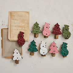Embossed Metal Snowman/Tree Clip, Distressed Finish, 5 Colors, 2 Styles