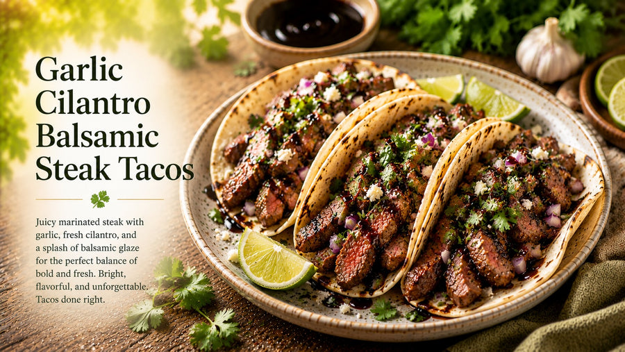 Garlic Cilantro Balsamic Steak Tacos